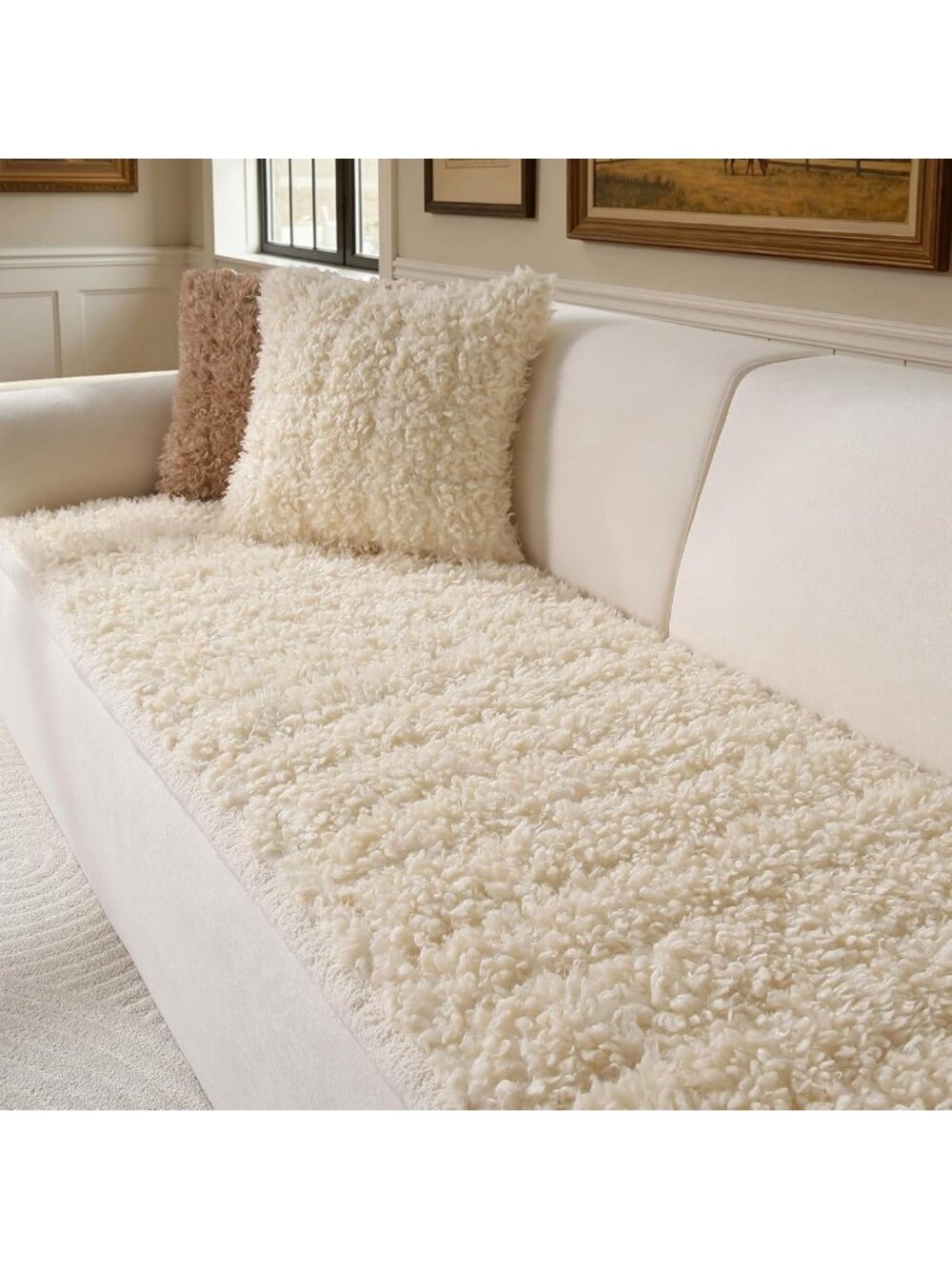 Pet-Friendly Washable Couch Cover, Non-Slip Soft Teddy Fleece Sofa Protector for